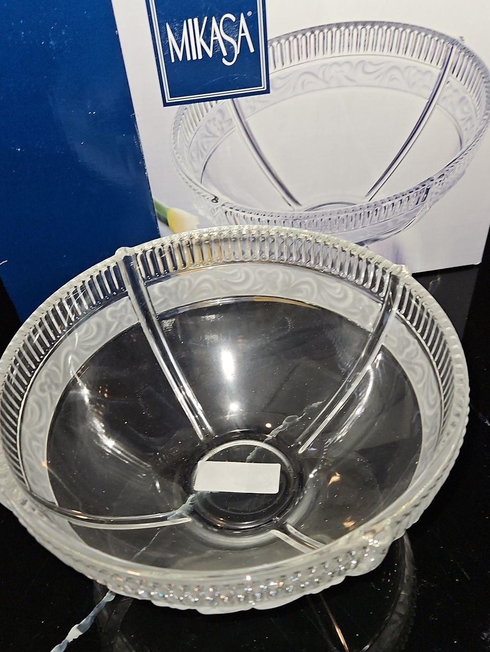 Mikasa Clear Glass Serving Bowl with Ribbed Border